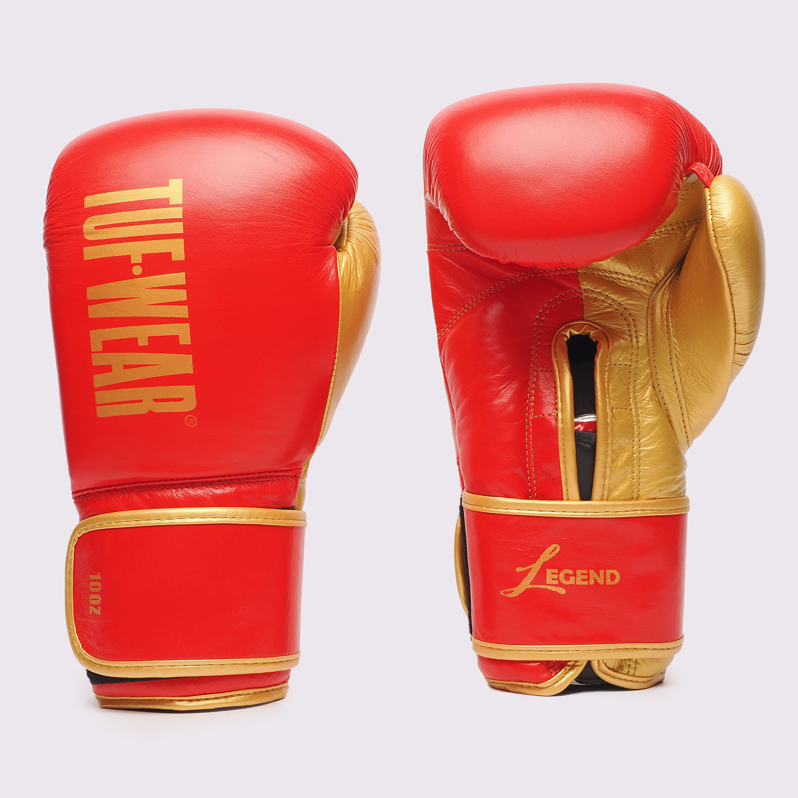TW31278-RedGold-F1-9 Tuf Wear Legend Leather HOOK AND LOOP Sparring Gloves - Image 1